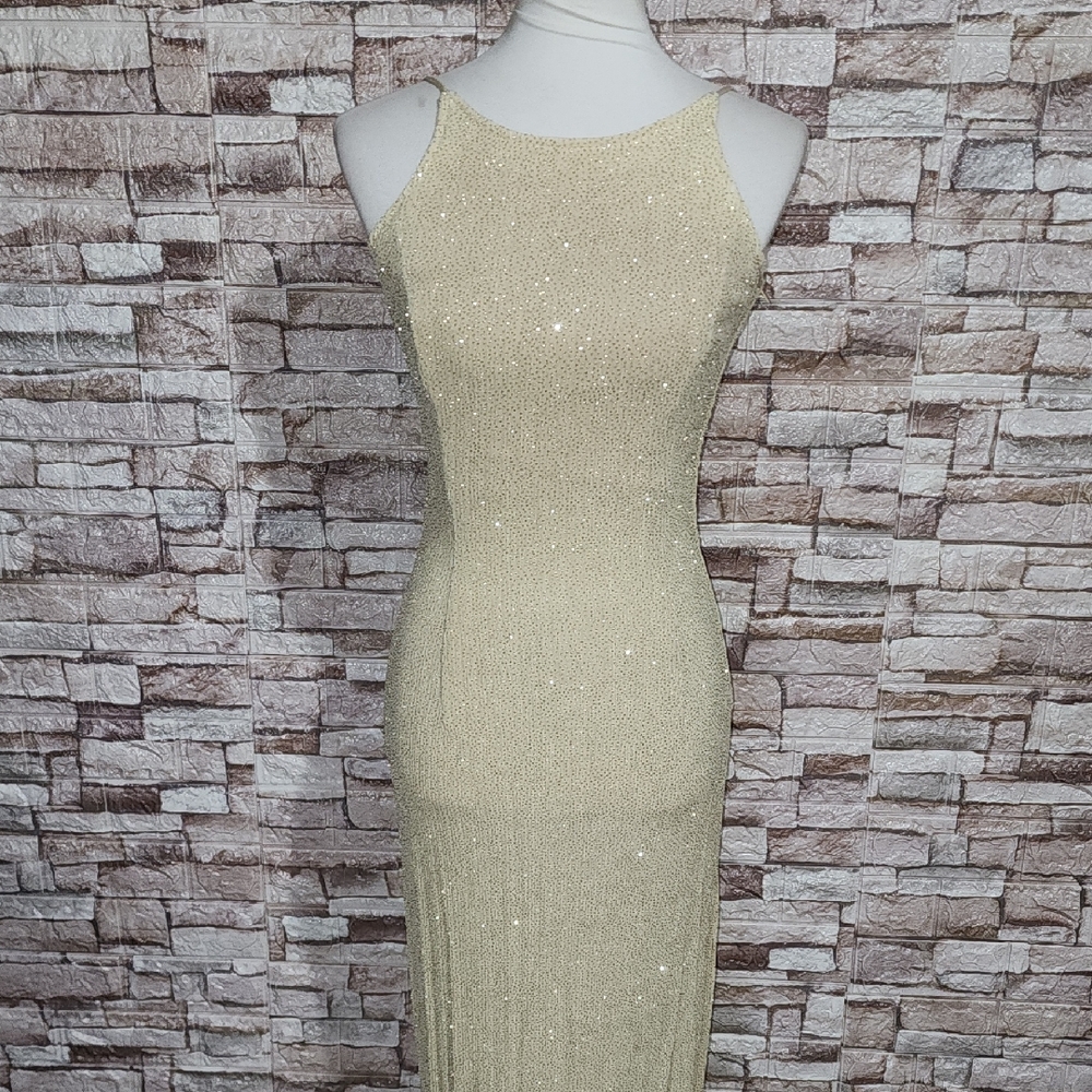 Morgan And Co By Linda Bernell Gold Sequin Evening Dress